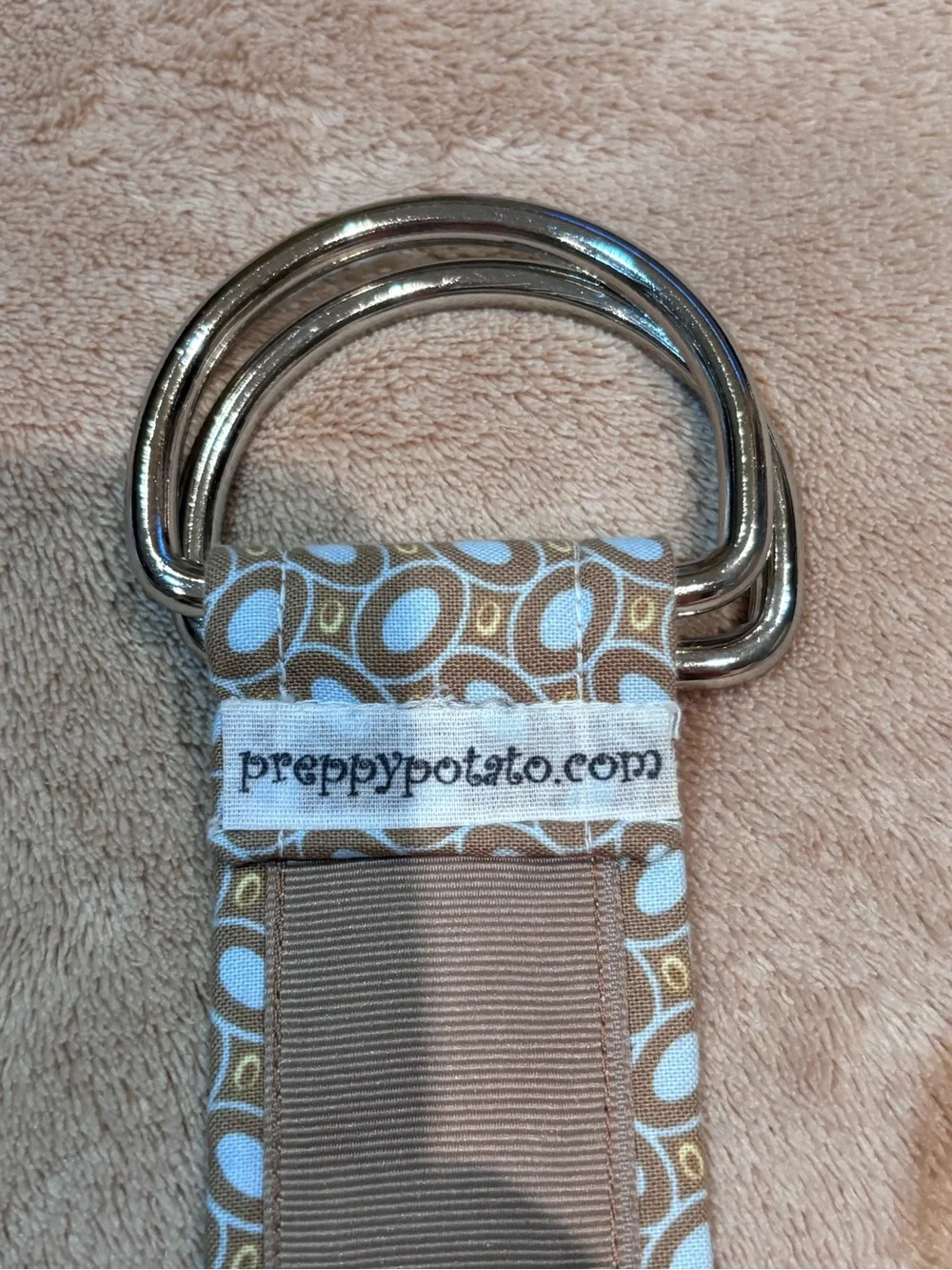 PreppyPotato Patterned Fabric Belt D-Ring Tan Blue 40.5” Preppy Style